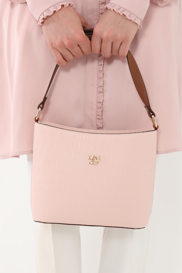LevidorLevidor Pudra Monogram Baskılı Baguette Çapraz Askılı Çanta