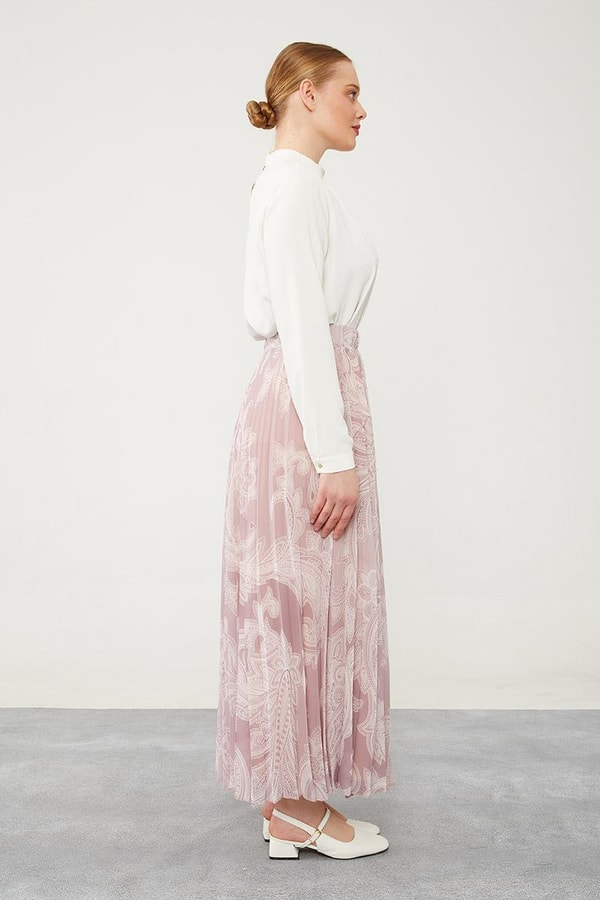 LevidorLevidor Pudra Pliseli Çiçek Desen Şifon Etek