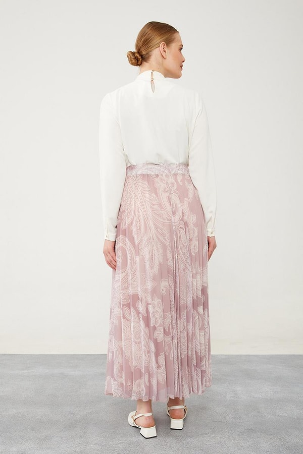 LevidorLevidor Pudra Pliseli Çiçek Desen Şifon Etek