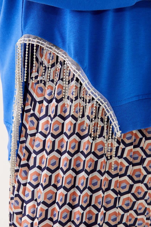 LevidorLevidor Saks Bluz Taşlı Pilise Etekli Takım