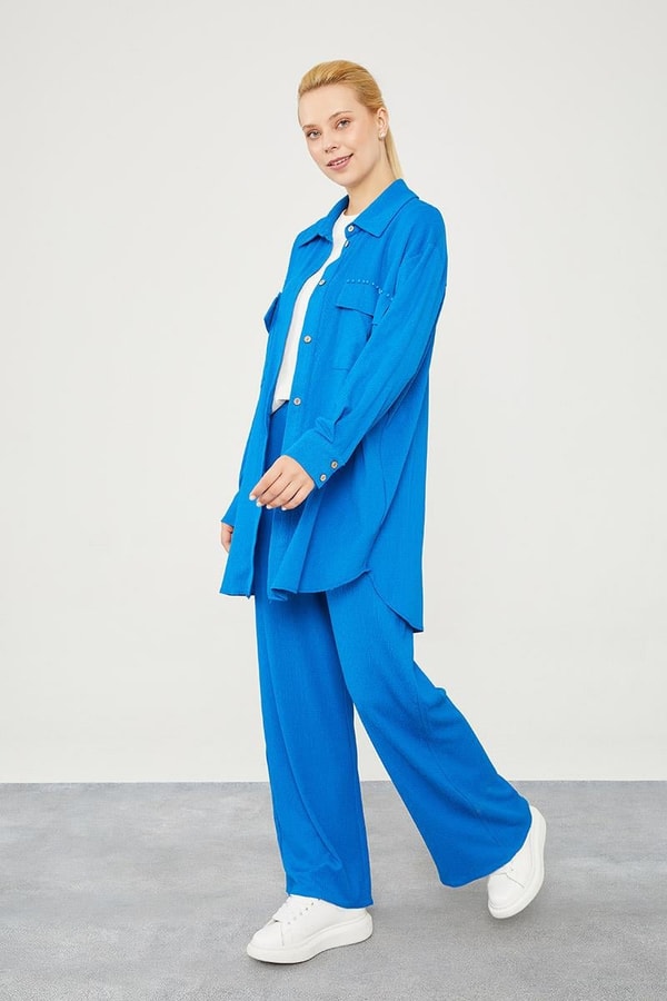 LevidorLevidor Saks Cep İşlemeli Bürümcük Kumaş Takım