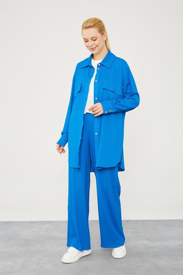 LevidorLevidor Saks Cep İşlemeli Bürümcük Kumaş Takım