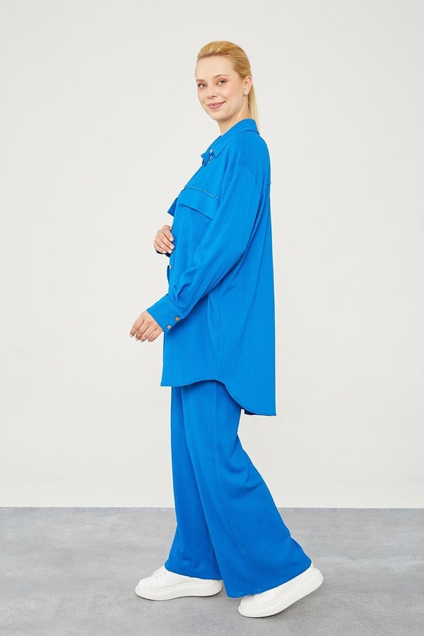 LevidorLevidor Saks Cep İşlemeli Bürümcük Kumaş Takım