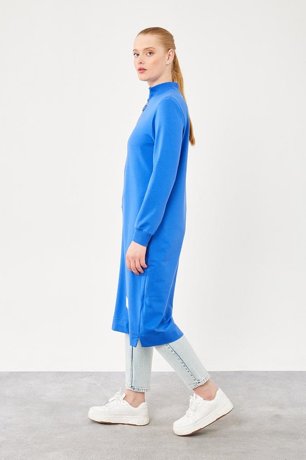 LevidorLevidor Saks Dik Yaka Fermuar Kapamalı Uzun Tunik