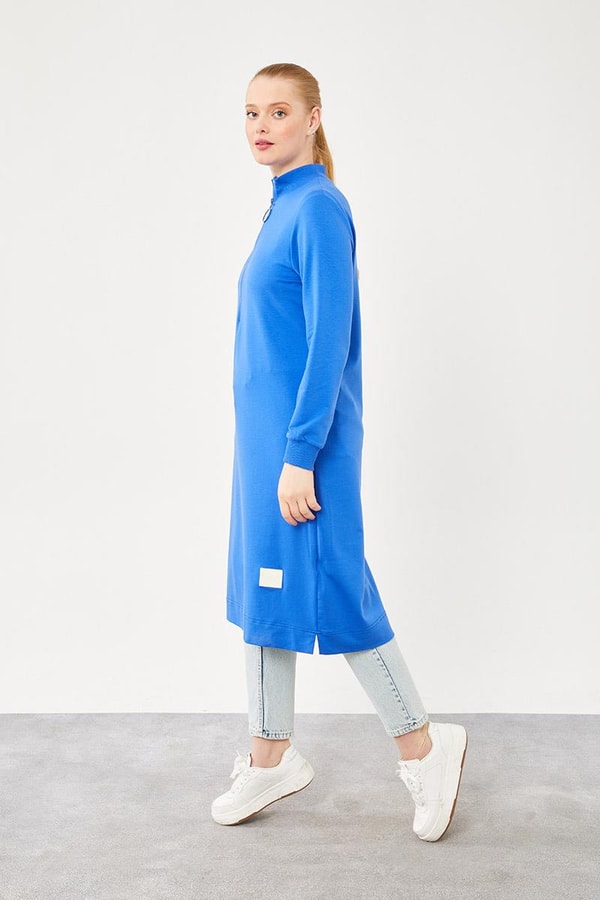 LevidorLevidor Saks Dik Yaka Fermuar Kapamalı Uzun Tunik