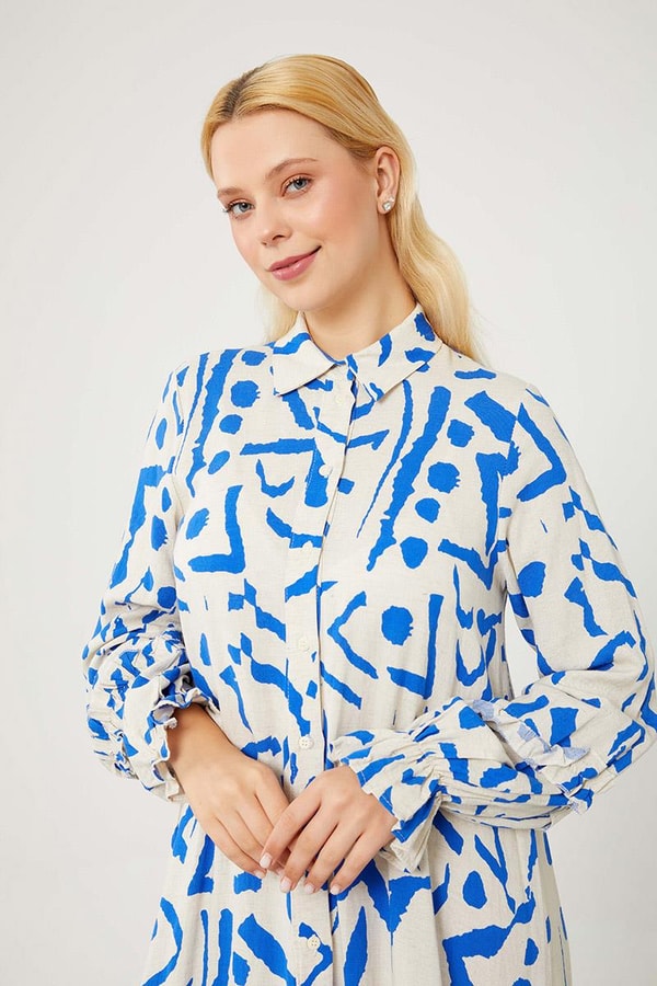 LevidorLevidor Saks Fırfır Detaylı Gömlek Elbise