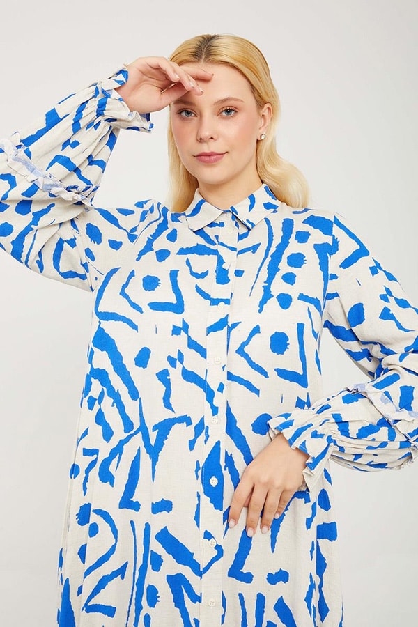 LevidorLevidor Saks Fırfır Detaylı Gömlek Elbise