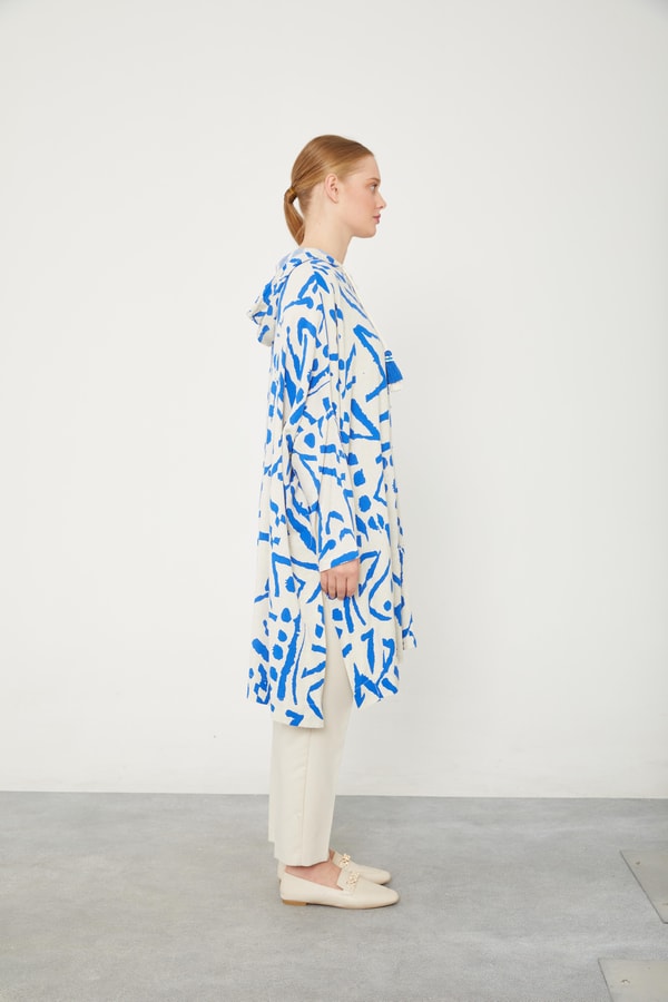 LevidorLevidor Saks Kapüşonlu Püskül Detaylı Keten Tunik