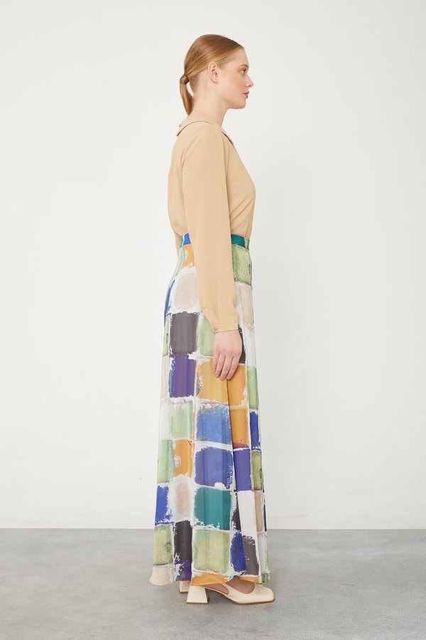 LevidorLevidor Saks Kare Desen Geniş Paçalı Pantolon