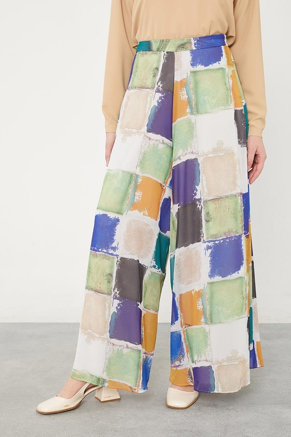 LevidorLevidor Saks Kare Desen Geniş Paçalı Pantolon