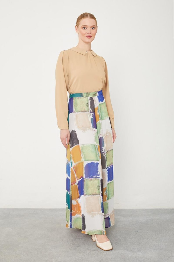 LevidorLevidor Saks Kare Desen Geniş Paçalı Pantolon