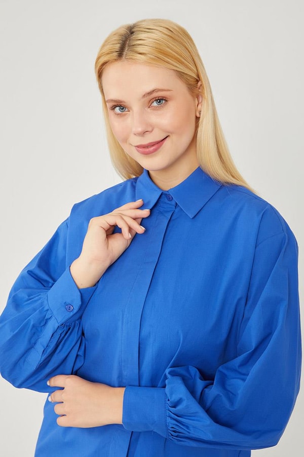 LevidorLevidor Saks Oversize Balon Kol Poplin Gömlek