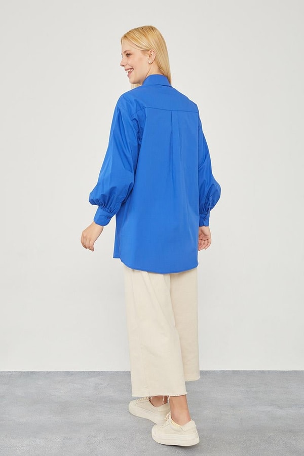 LevidorLevidor Saks Oversize Balon Kol Poplin Gömlek