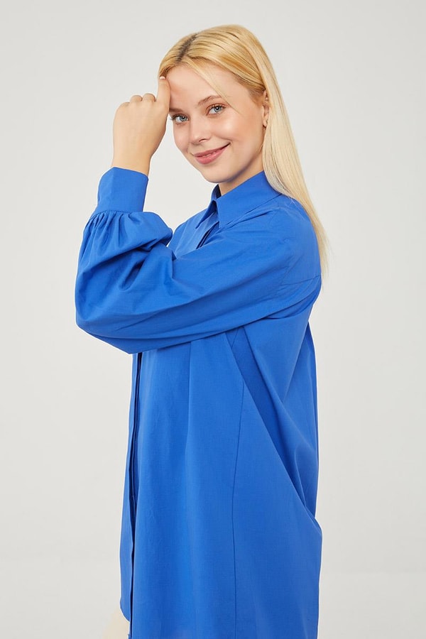 LevidorLevidor Saks Oversize Balon Kol Poplin Gömlek