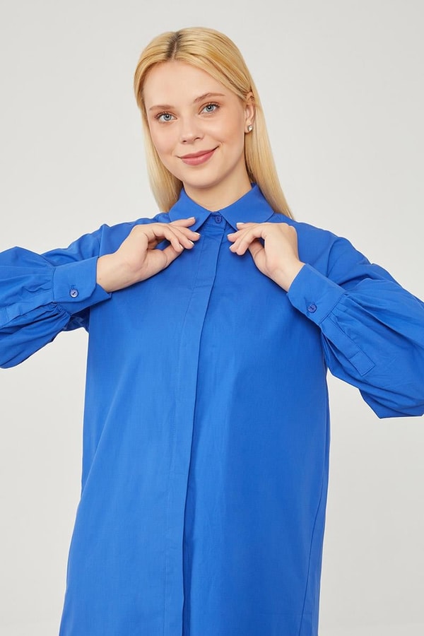 LevidorLevidor Saks Oversize Balon Kol Poplin Gömlek