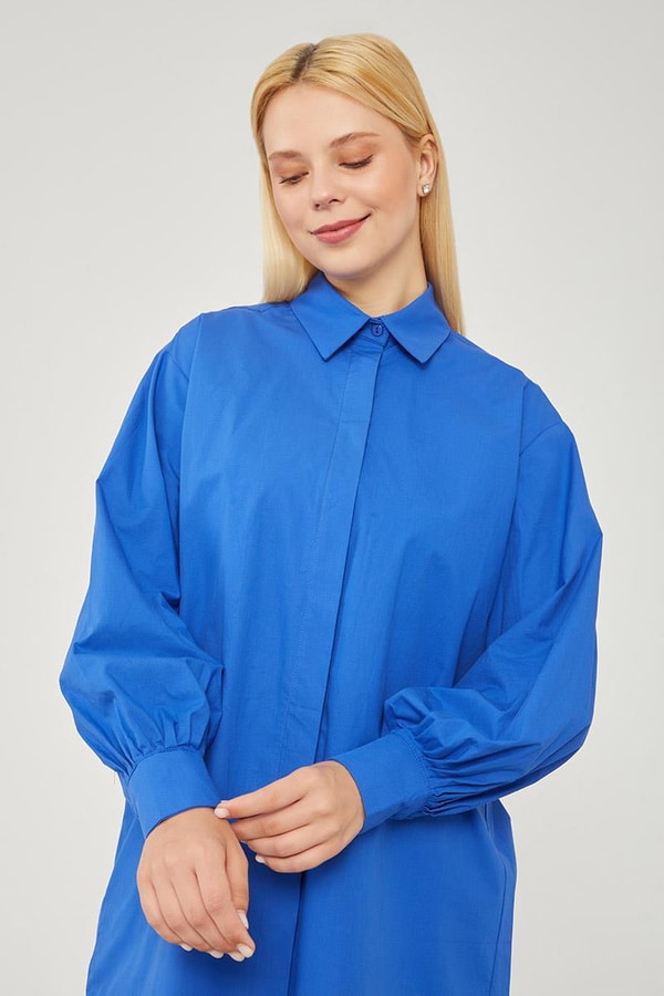 LevidorLevidor Saks Oversize Balon Kol Poplin Gömlek