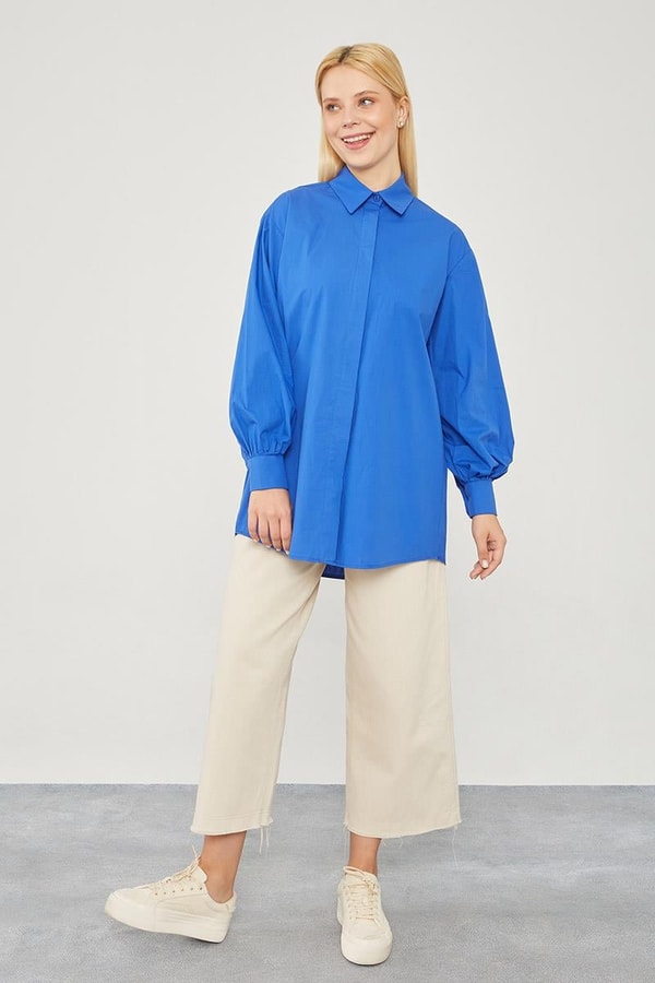 LevidorLevidor Saks Oversize Balon Kol Poplin Gömlek