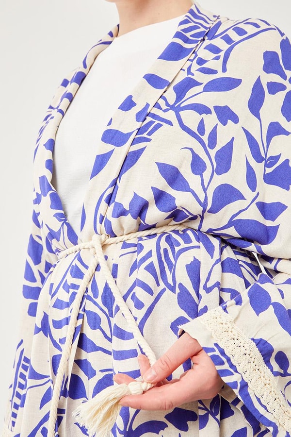LevidorLevidor Saks Yaprak Desen Keten Kimono Takım