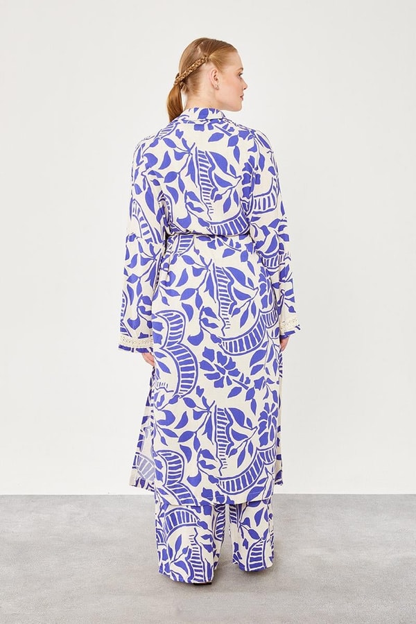 LevidorLevidor Saks Yaprak Desen Keten Kimono Takım