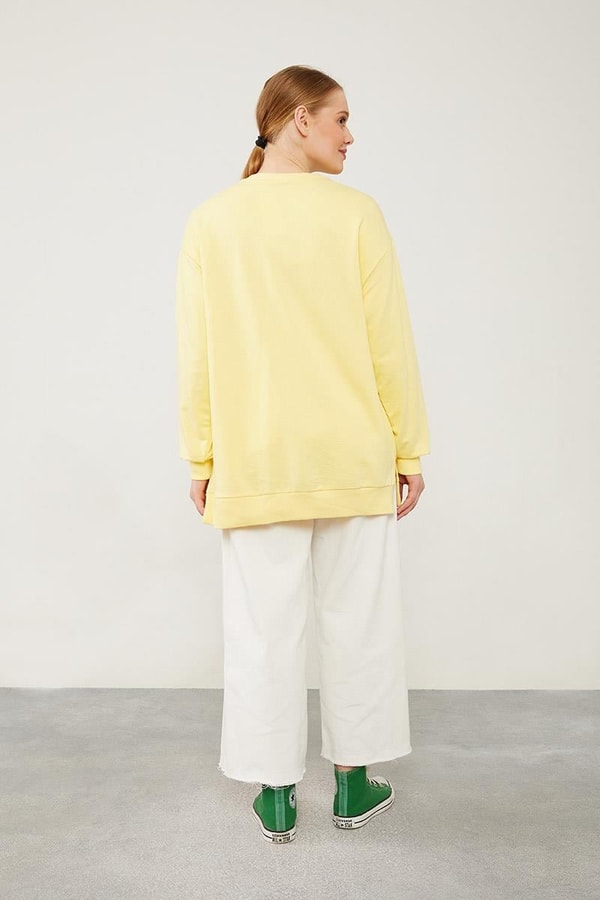 LevidorLevidor Sarı Bisiklet Yaka Ribanalı Basic Sweat