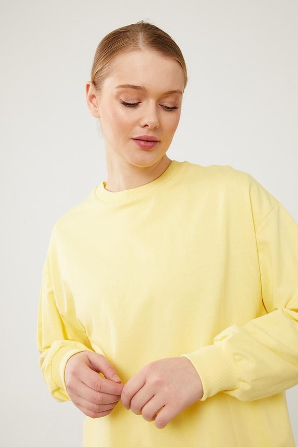 LevidorLevidor Sarı Bisiklet Yaka Ribanalı Basic Sweat