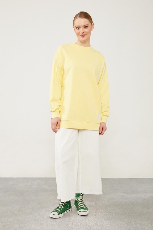 LevidorLevidor Sarı Bisiklet Yaka Ribanalı Basic Sweat