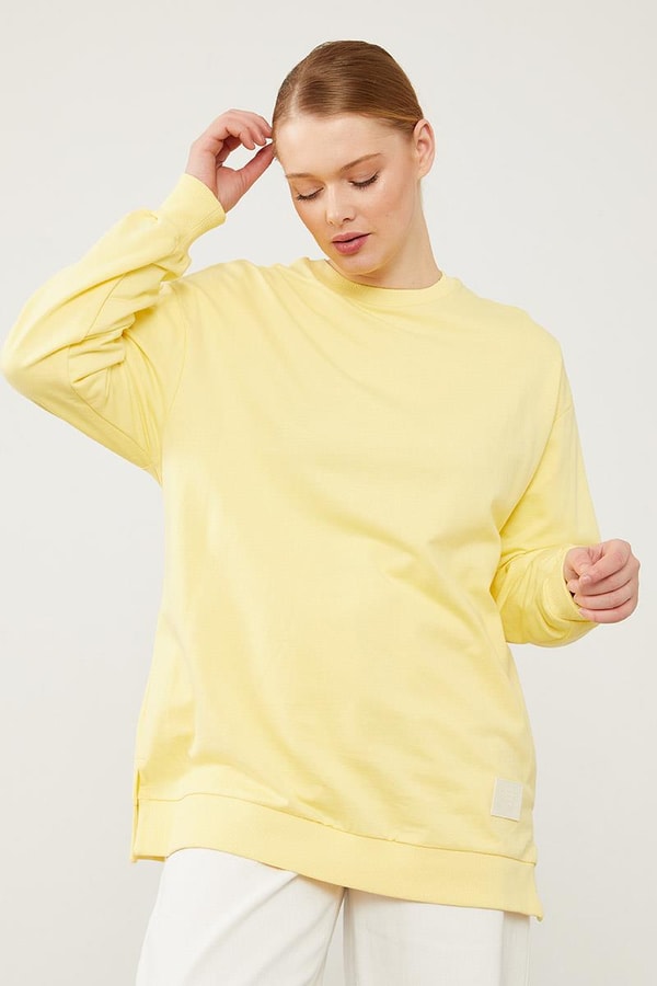 LevidorLevidor Sarı Bisiklet Yaka Ribanalı Basic Sweat
