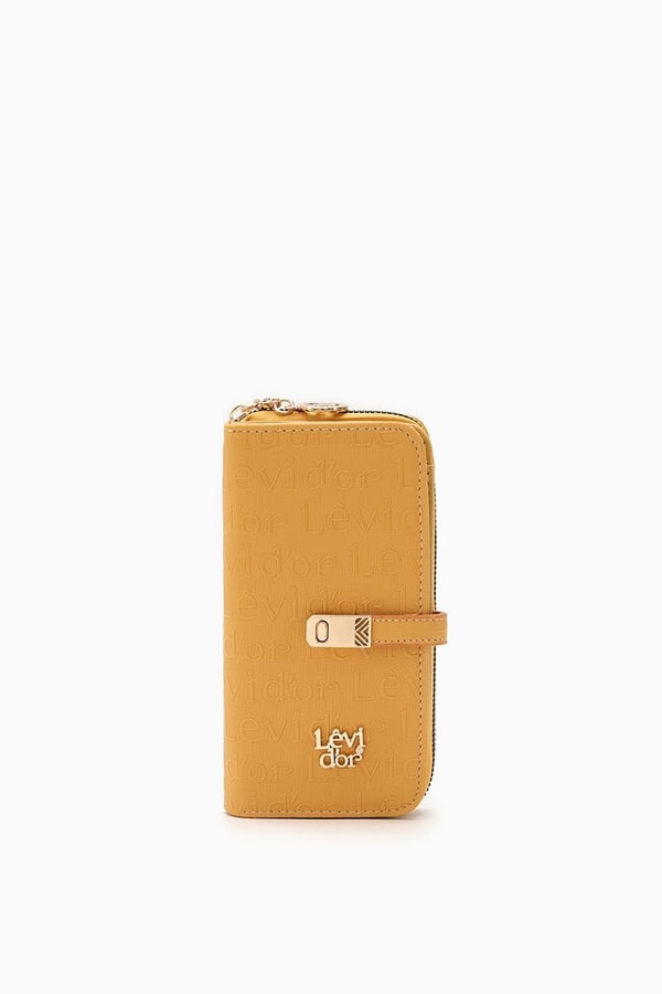 LevidorLevidor Sarı Monogram Baskılı Çift Gözlü Cüzdan