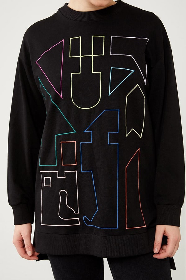 LevidorLevidor Siyah Asimetrik Nakış İşlemeli Sweat