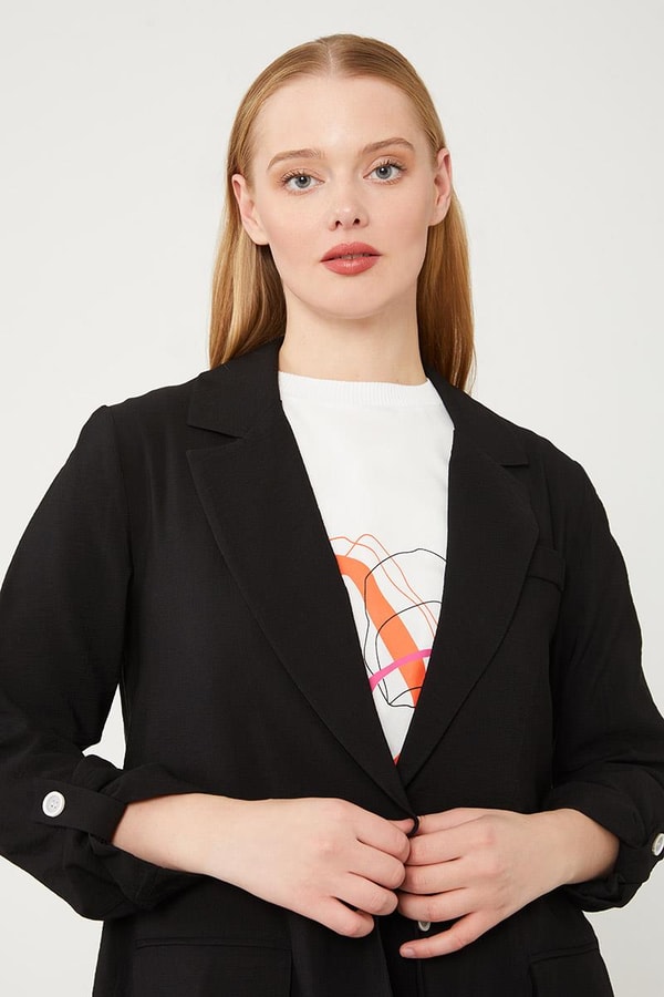 LevidorLevidor Siyah Baskılı İçlikli Geniş Paça Pantolonlu Ceket Takım