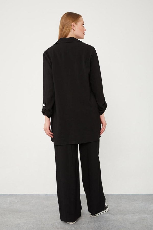 LevidorLevidor Siyah Baskılı İçlikli Geniş Paça Pantolonlu Ceket Takım