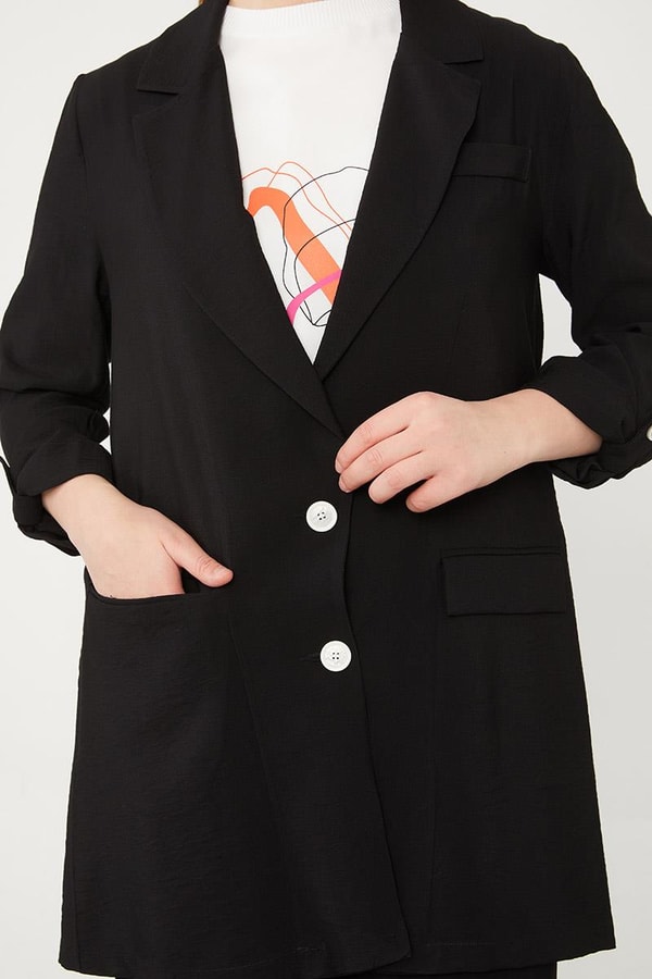 LevidorLevidor Siyah Baskılı İçlikli Geniş Paça Pantolonlu Ceket Takım