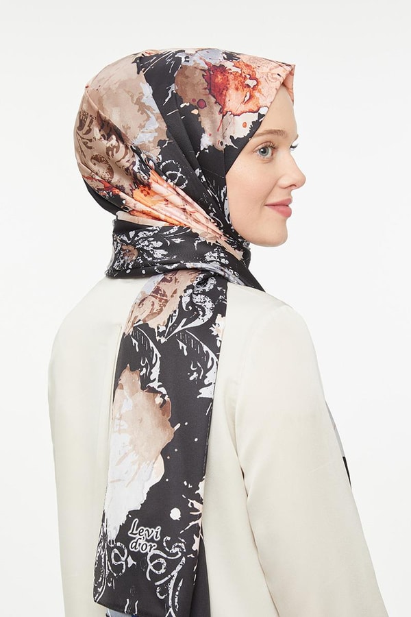 LevidorLevidor Siyah Batik Görünümlü Twill Şal