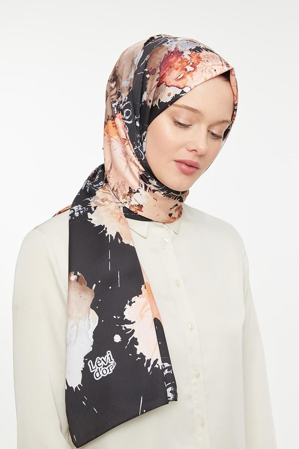 LevidorLevidor Siyah Batik Görünümlü Twill Şal