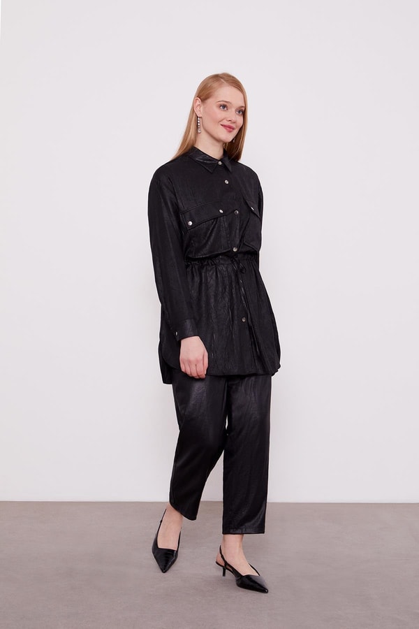 LevidorLevidor Siyah Beli Büzgülü Pantolonlu Spor Takım