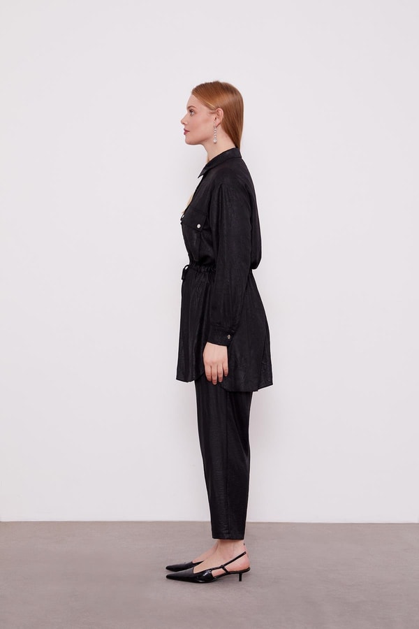 LevidorLevidor Siyah Beli Büzgülü Pantolonlu Spor Takım