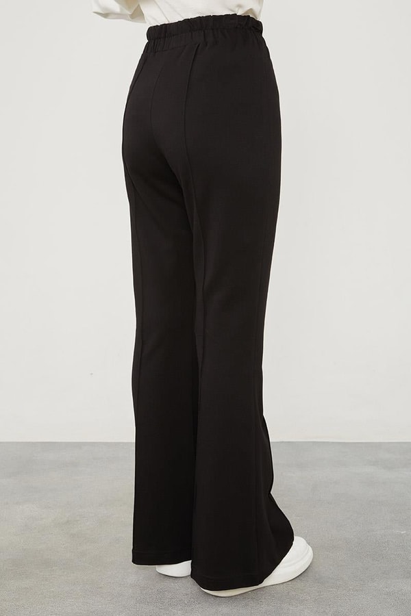 LevidorLevidor Siyah Beli Lastikli Kuşgözü Detaylı Pantolon