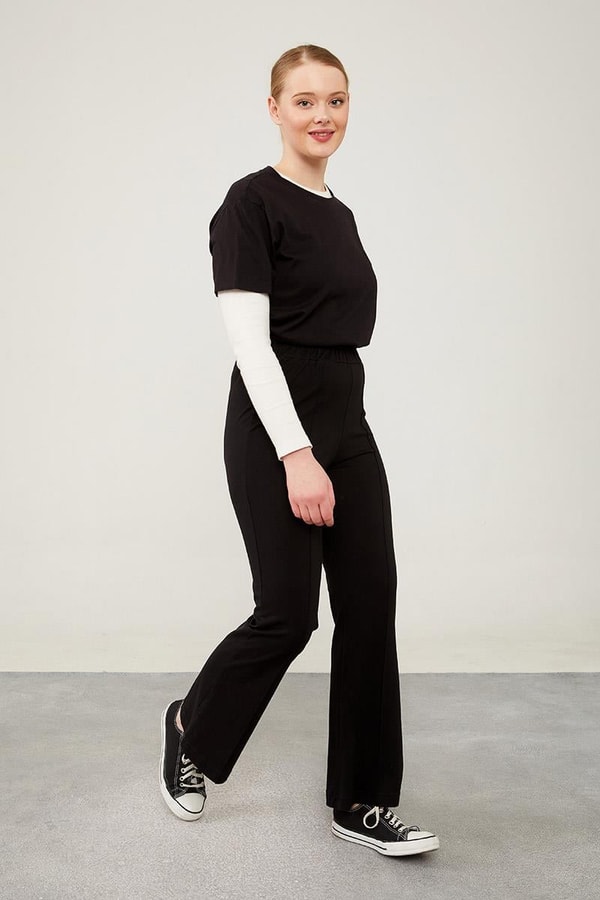 LevidorLevidor Siyah Beli Lastikli Şerit Çizgili Spor Pantolon