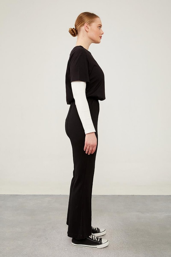 LevidorLevidor Siyah Beli Lastikli Şerit Çizgili Spor Pantolon