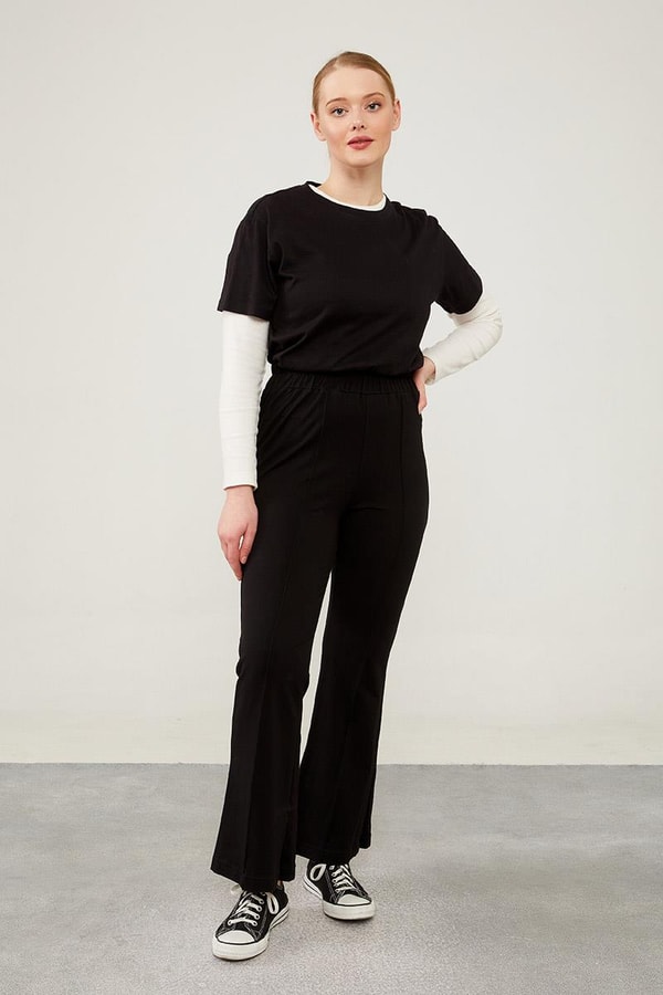 LevidorLevidor Siyah Beli Lastikli Şerit Çizgili Spor Pantolon