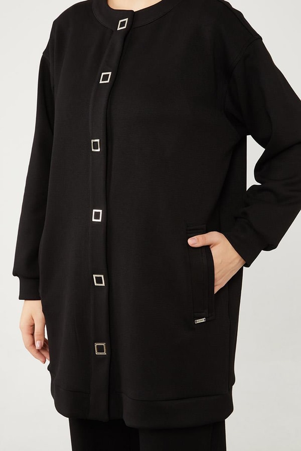 LevidorLevidor Siyah Bisiklet Yaka Cepli Penye Pantolonlu Spor Takım