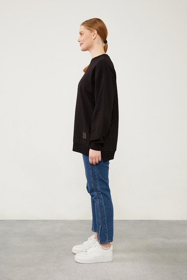 LevidorLevidor Siyah Bisiklet Yaka Ribanalı Basic Sweat