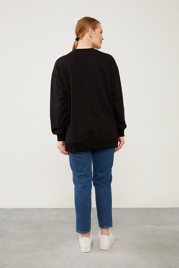 LevidorLevidor Siyah Bisiklet Yaka Ribanalı Basic Sweat