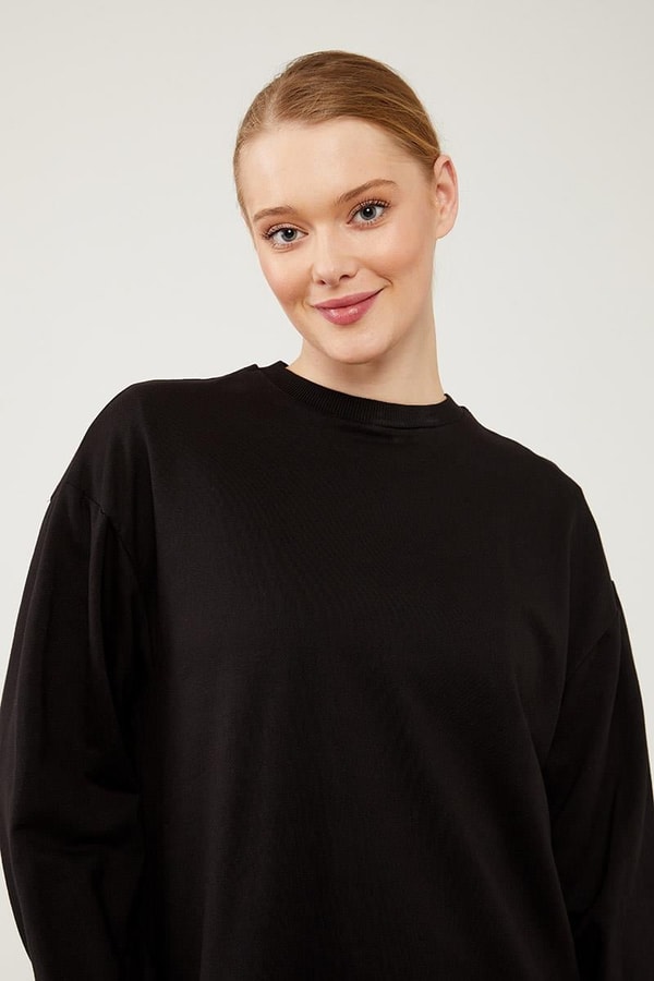 LevidorLevidor Siyah Bisiklet Yaka Ribanalı Basic Sweat