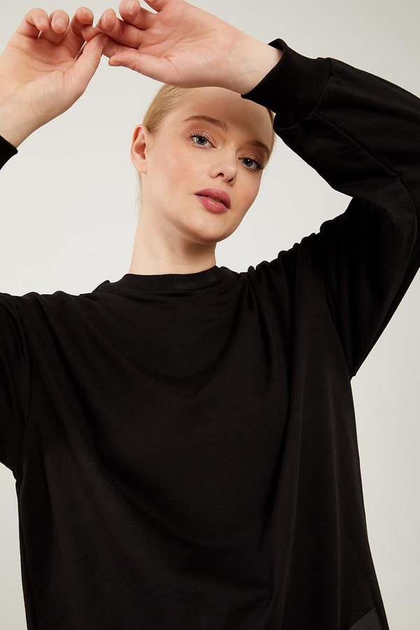 LevidorLevidor Siyah Bisiklet Yaka Ribanalı Basic Sweat