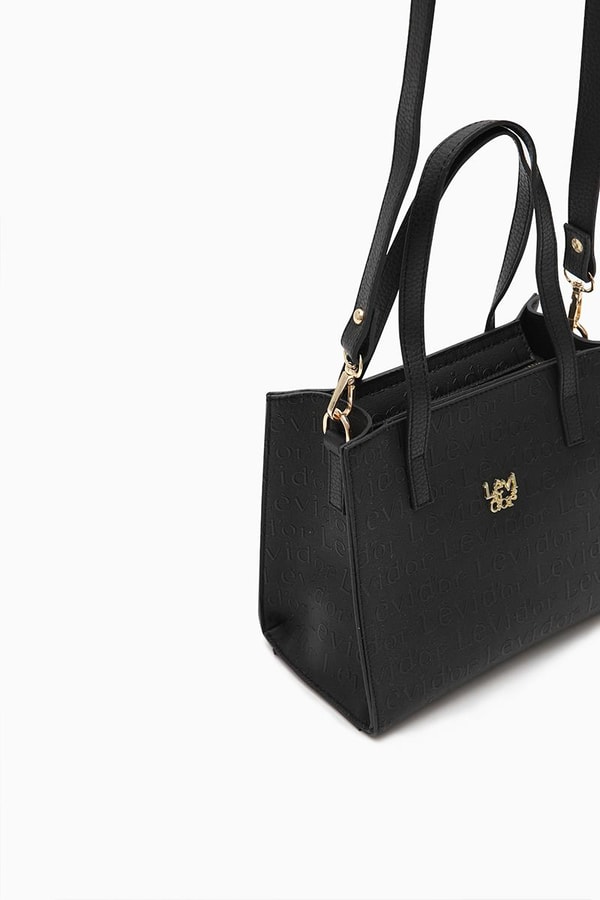 LevidorLevidor Siyah Çapraz Askılı Monogram Baskılı Omuz Çantası