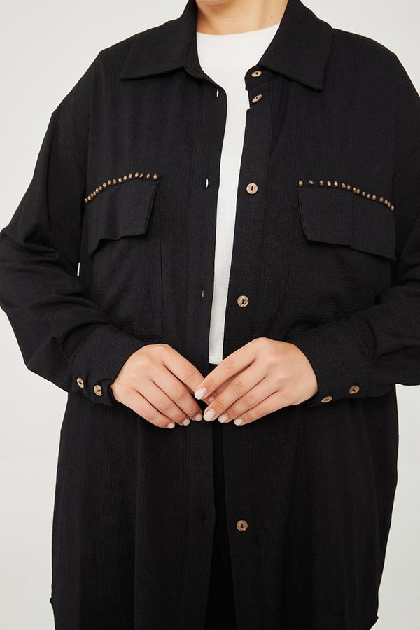 LevidorLevidor Siyah Cep İşlemeli Bürümcük Kumaş Takım