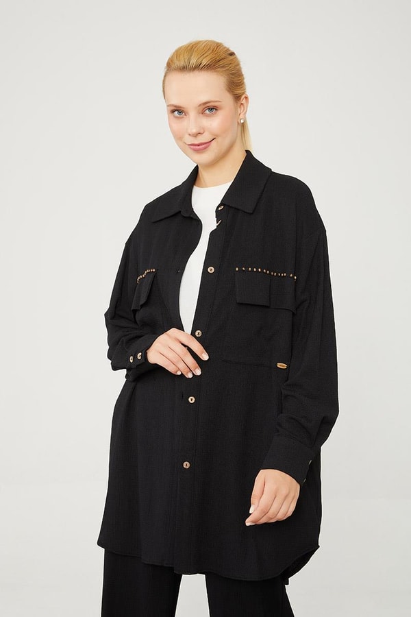 LevidorLevidor Siyah Cep İşlemeli Bürümcük Kumaş Takım