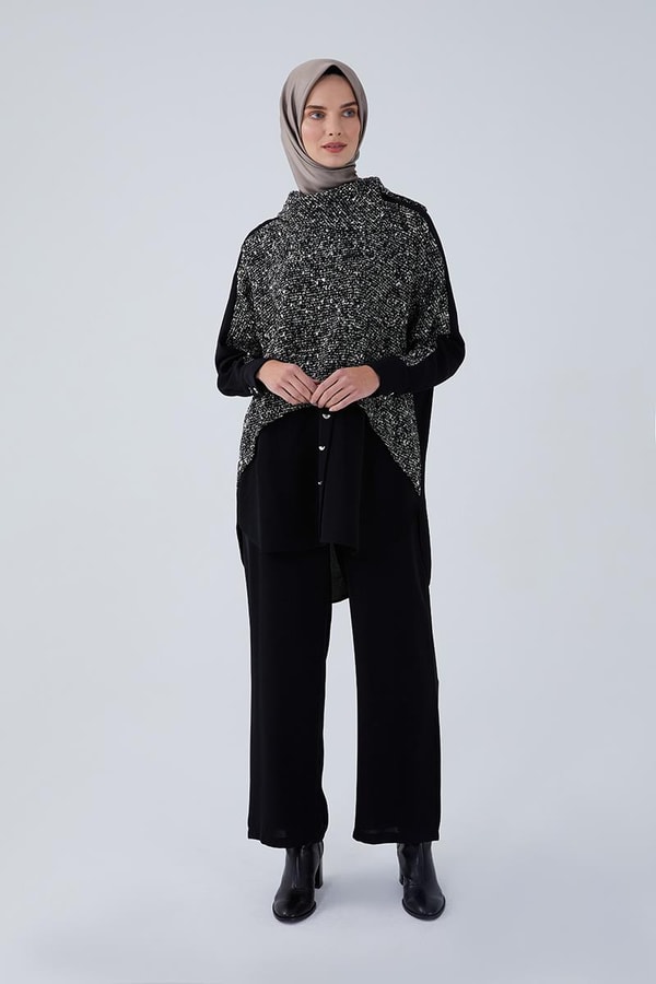 LevidorLevidor Siyah Cep Püskül Şeritli Gömlek Takım