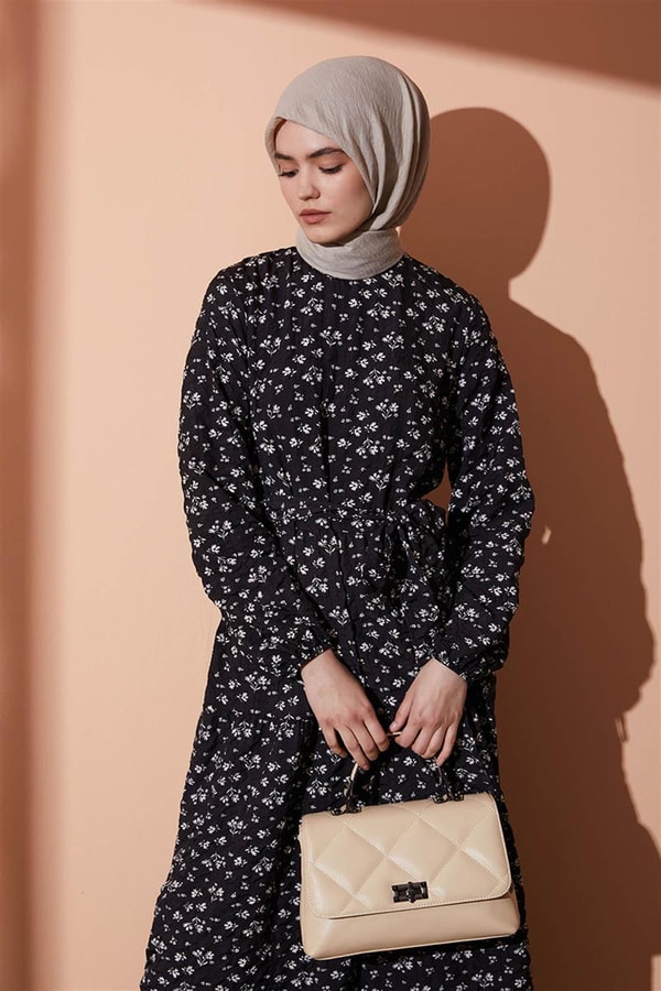 LevidorLevidor Siyah Çıtır çiçek desenli elbise